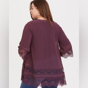 Torrid Chiffon Lace Mix Kimono 3/4X